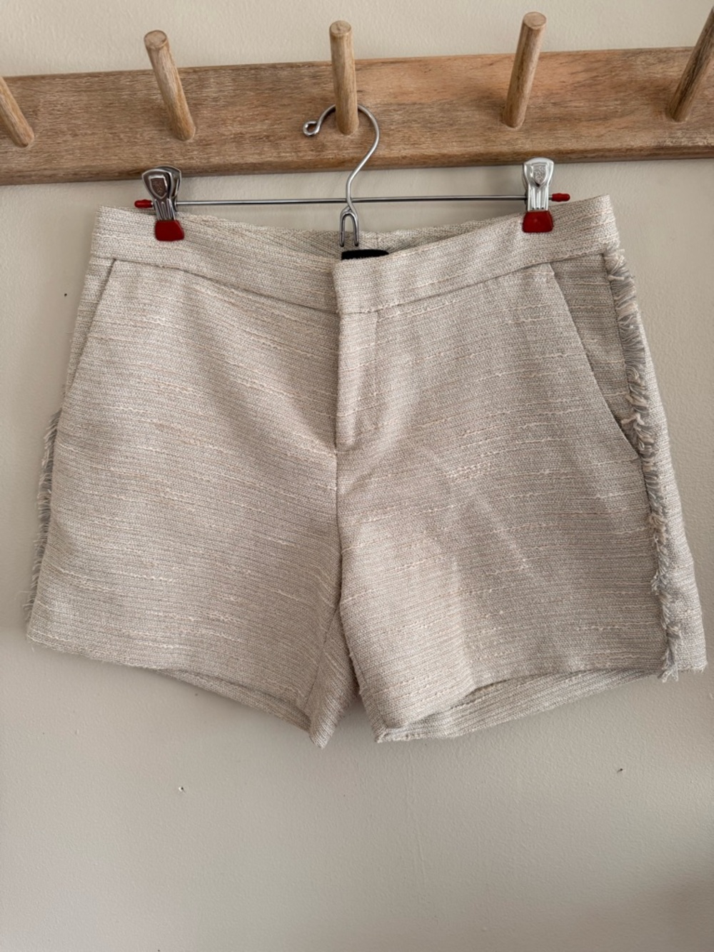 Banana Republic Cream High-Waist Fringe Hem Shorts